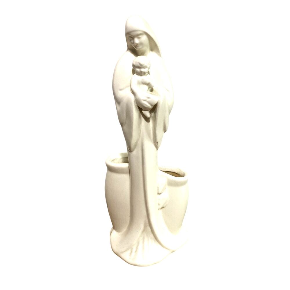 Vintage 1950s Haeger Pottery Ivory Madonna Virgin Mary Baby Jesus Planter #3264